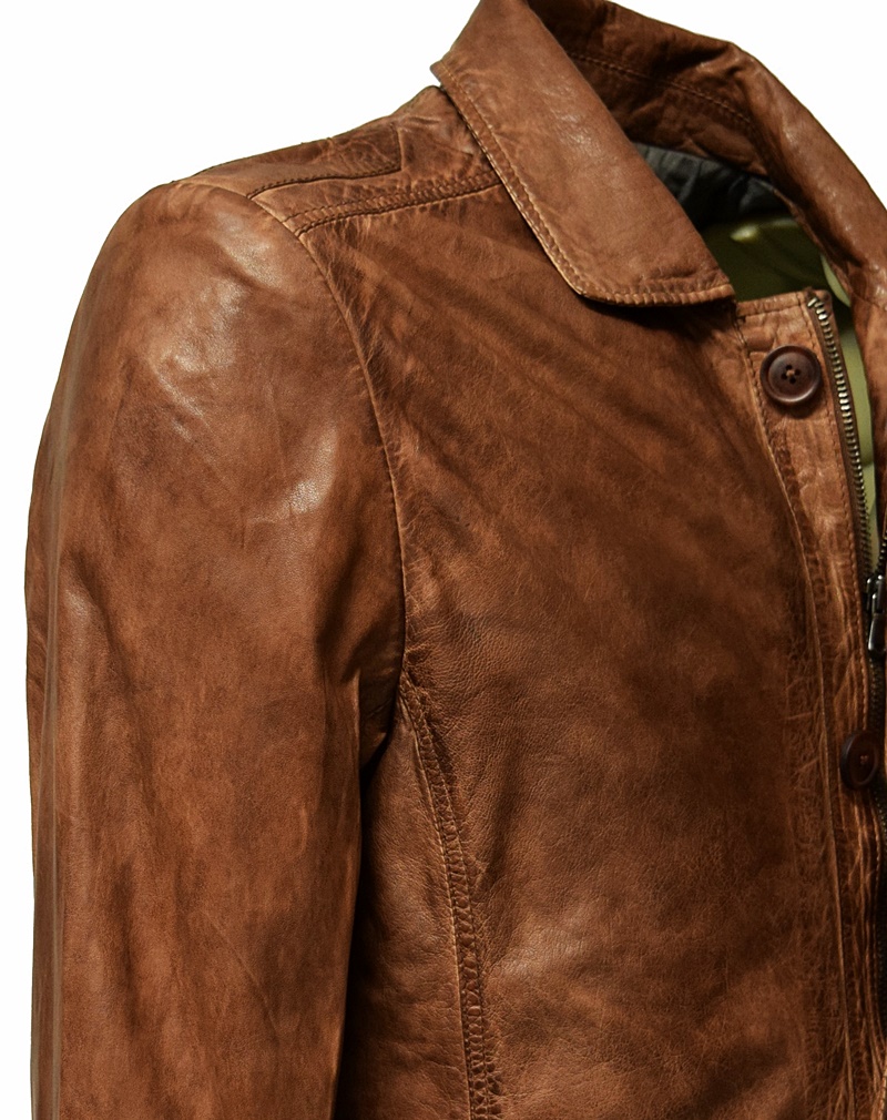 Herren Long Lederjacke Anthony in Dunkelcognac