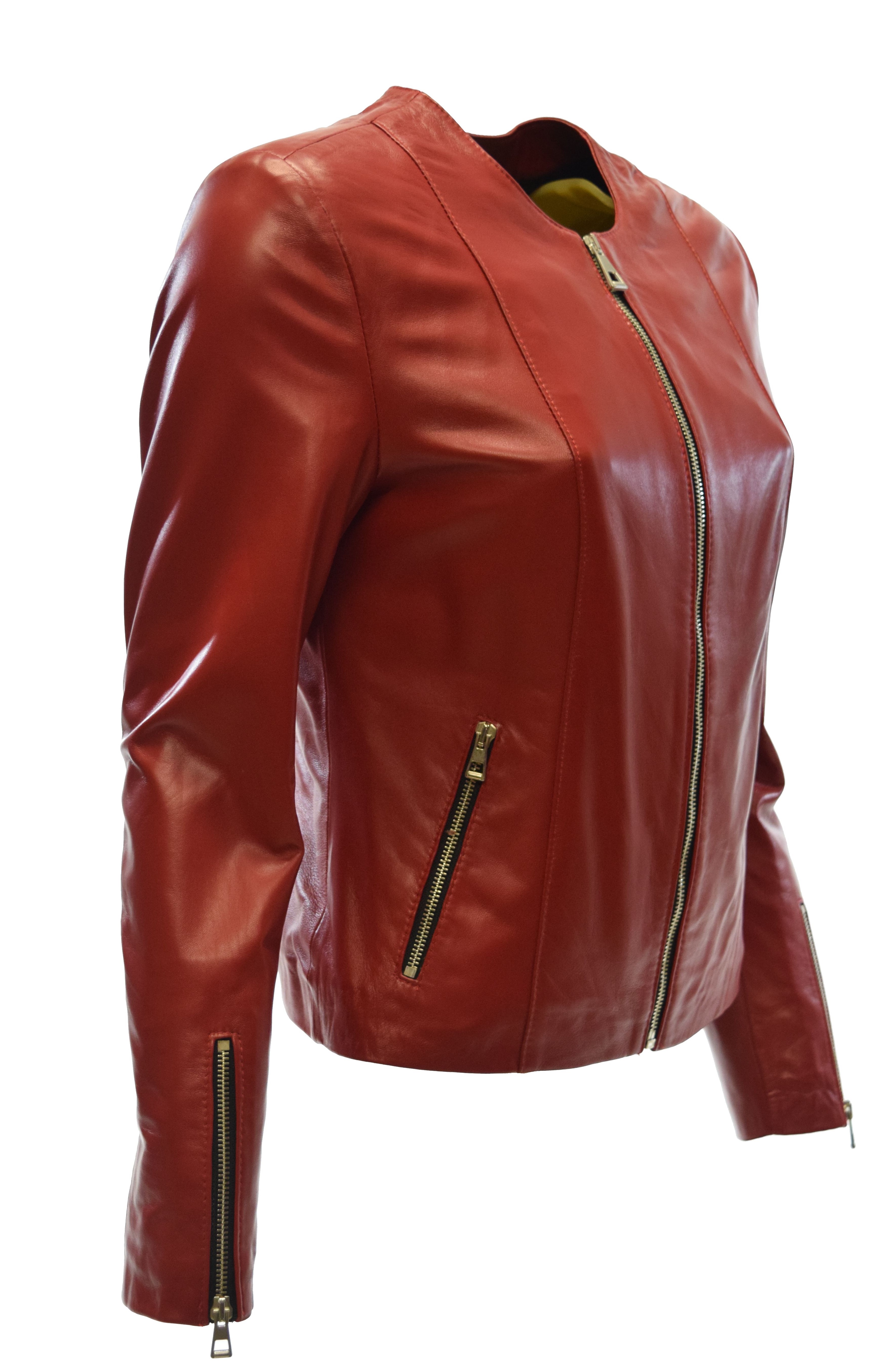 Damen Lederjacke Linda kragenlos in Scandal-Rot
