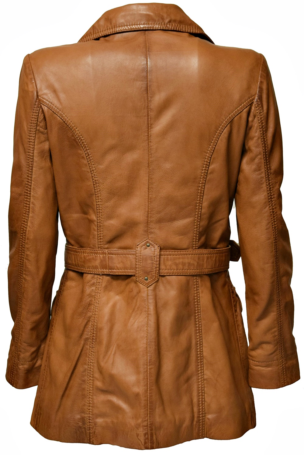 Damen Ledermantel "SABINE" in washed Cognac