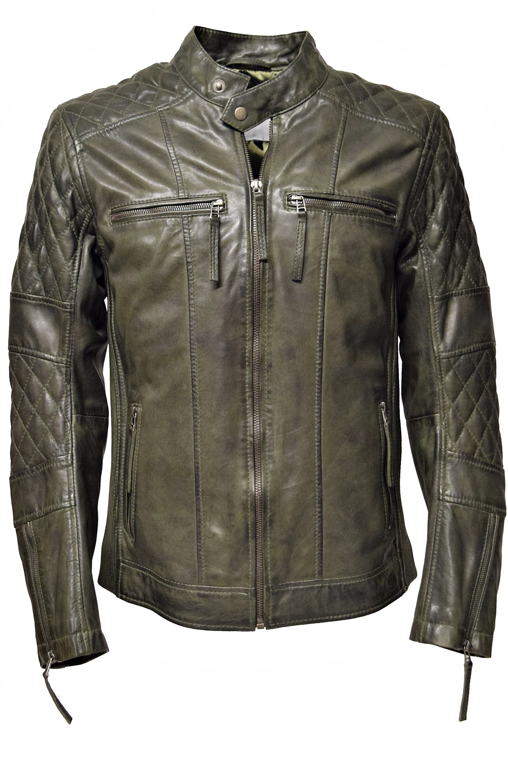 Herren Lederjacke Alex gesteppt in washed Oliv