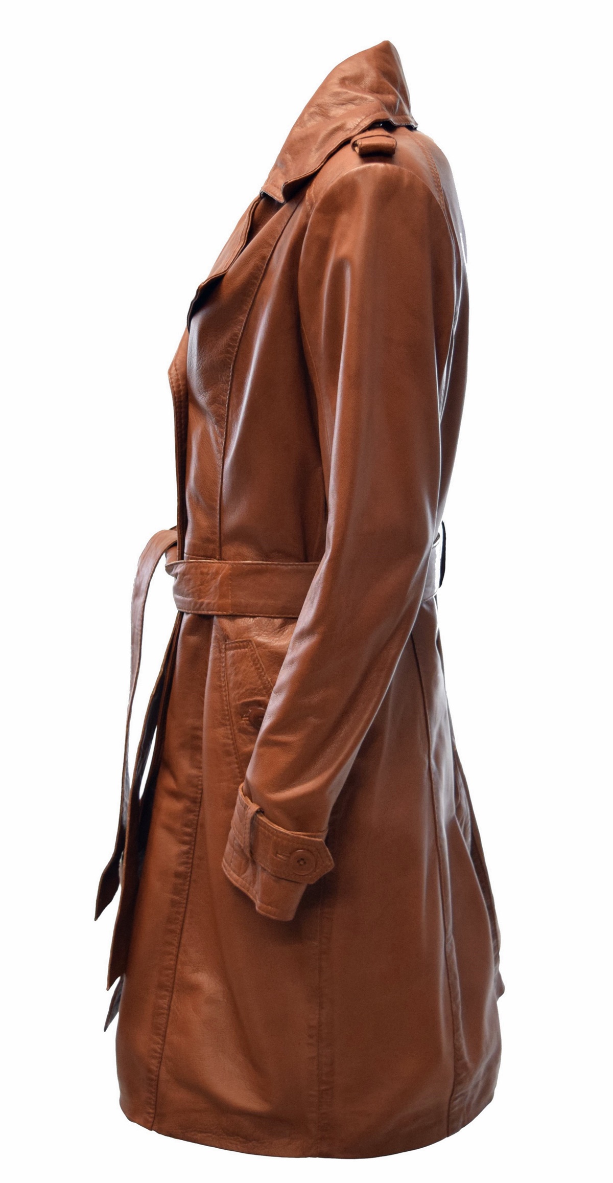 Damen Trenchcoat Ledermantel Tilly in washed Cognac Braun