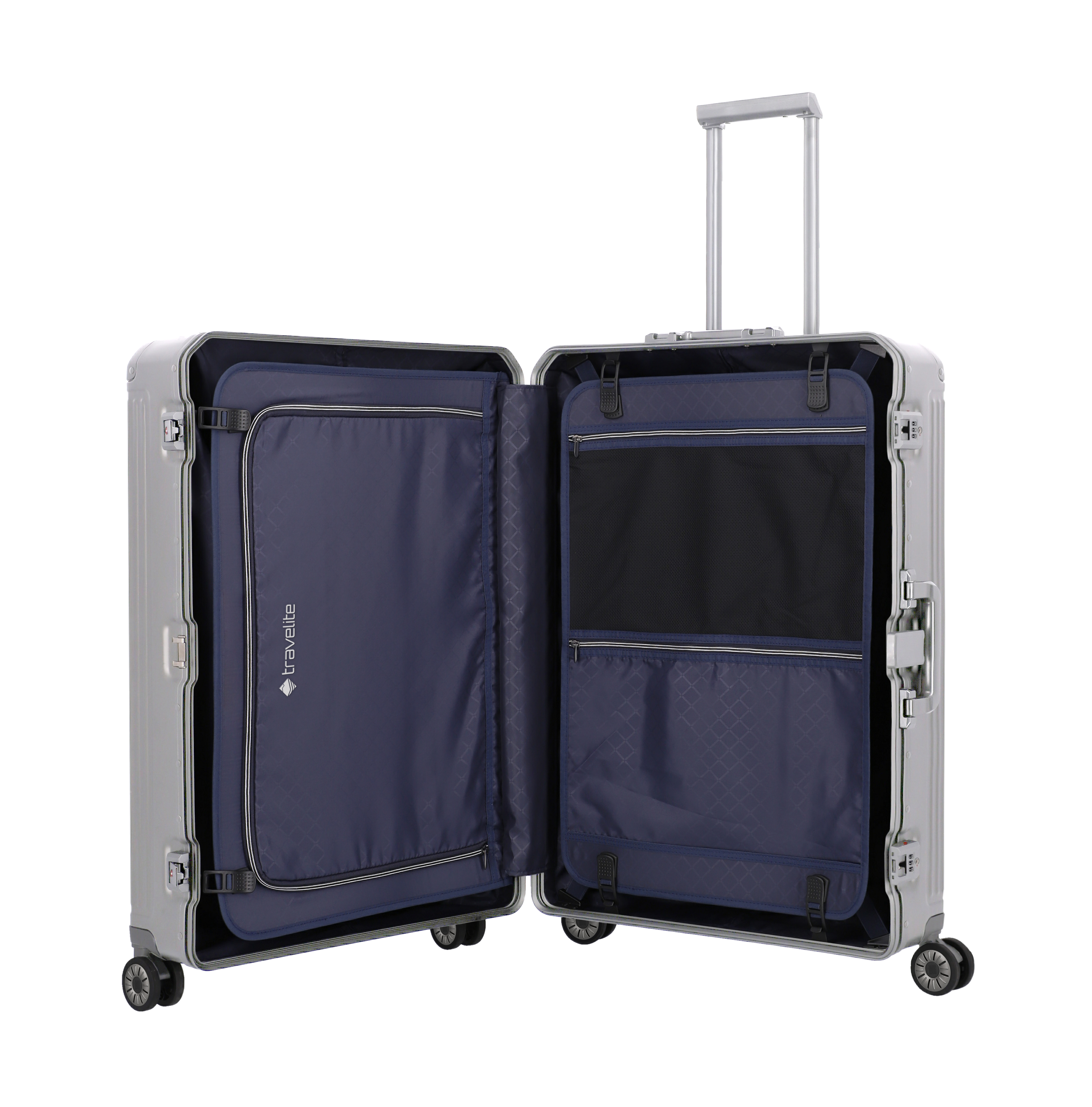 Travelite Aluminium Trolley Next L 77 cm mit 4 Rollen Silber