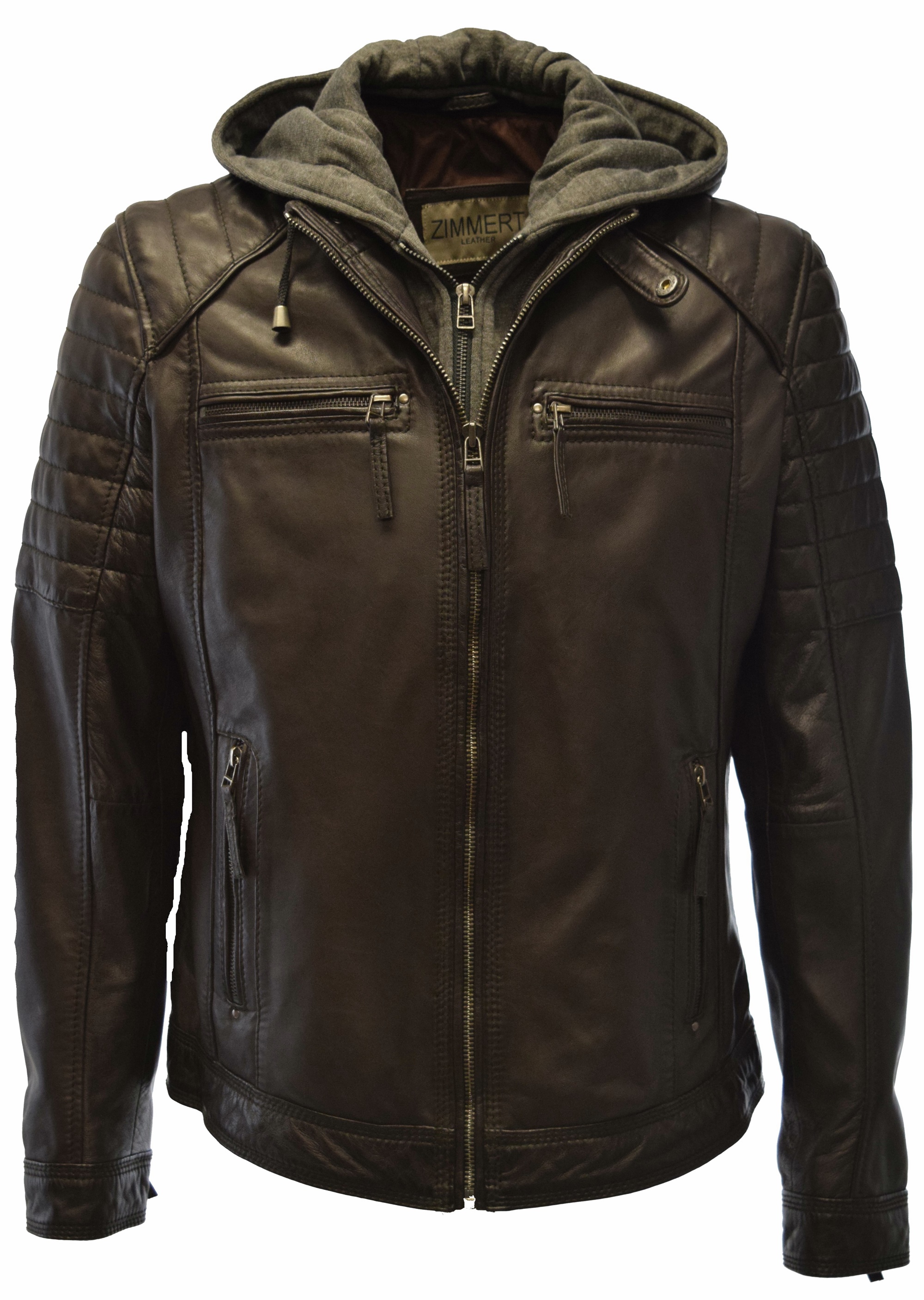 Herren Lederjacke André gesteppt in washed Dunkelbraun