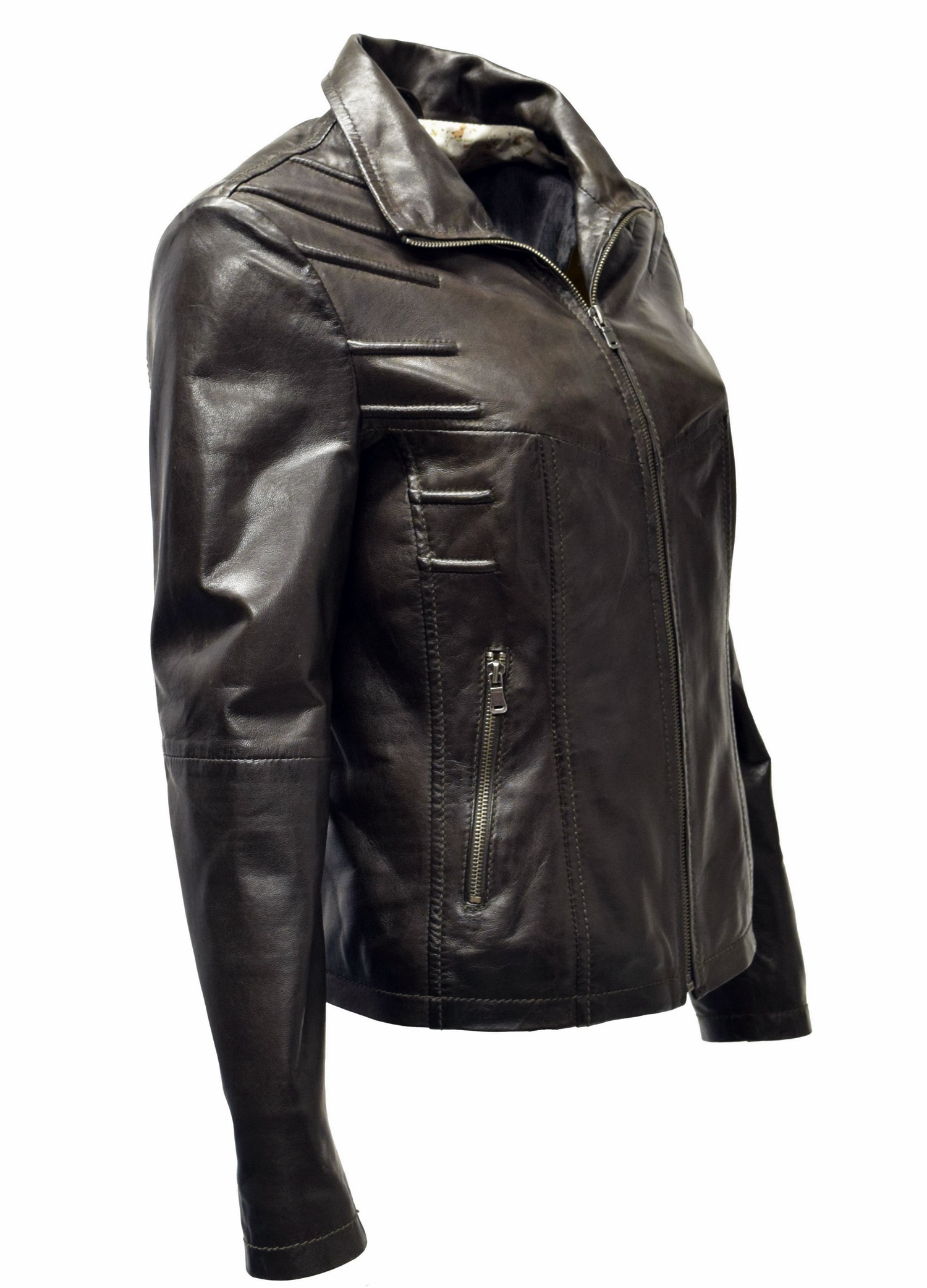Damen Lederjacke Elodia in washed Dunkelbraun