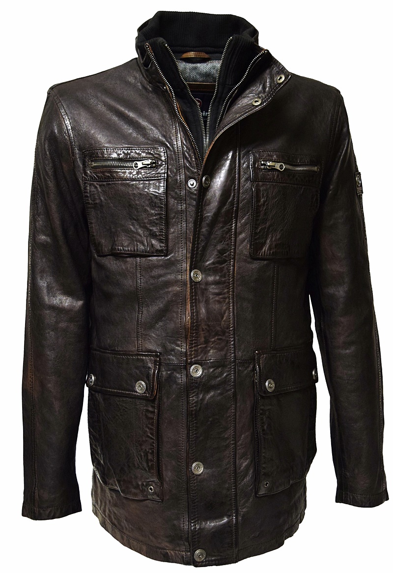 Redpoint Herren Long Lederjacke "Field" in Dunkellbraun