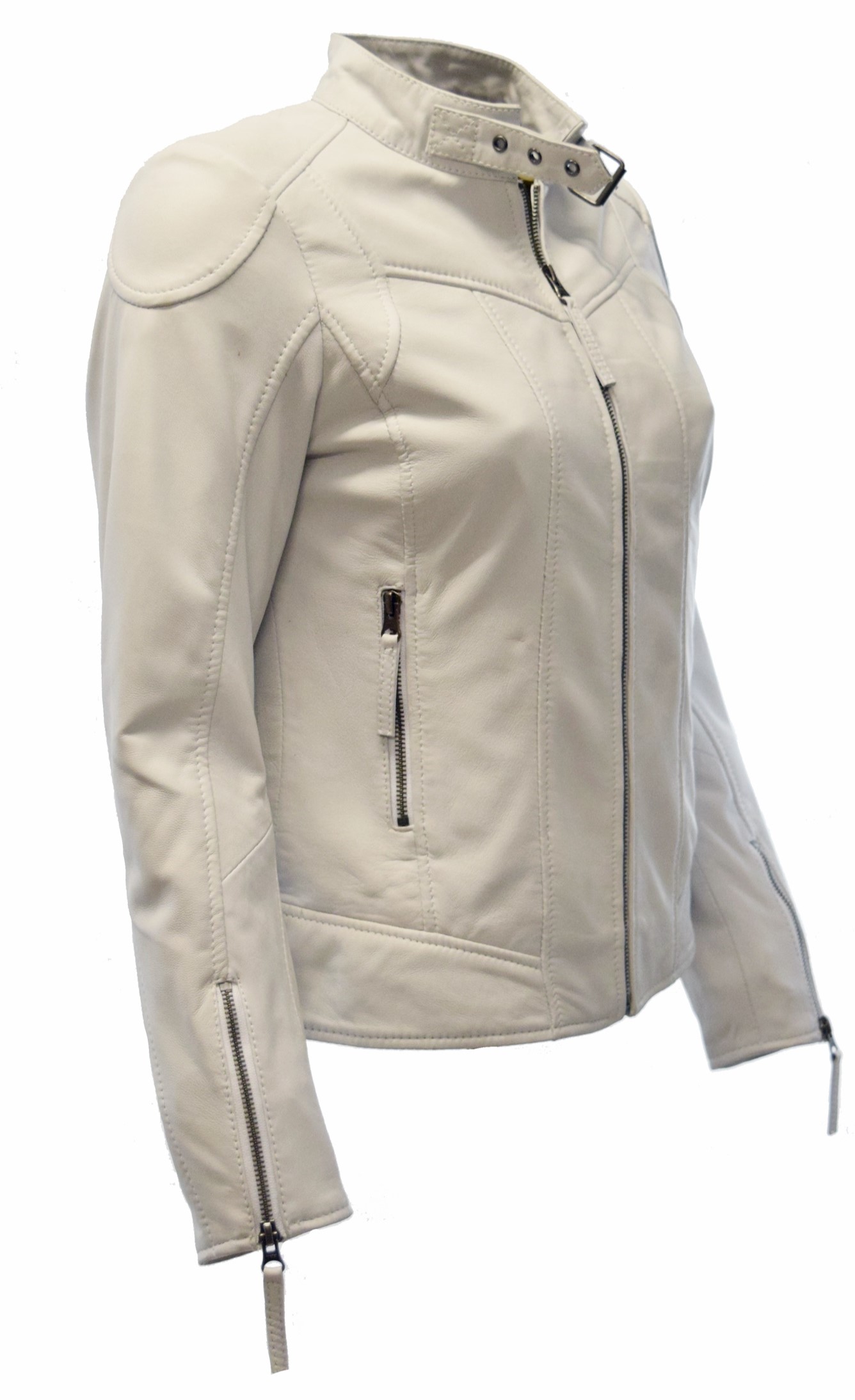 Damen Lederjacke Mira washed Weiss