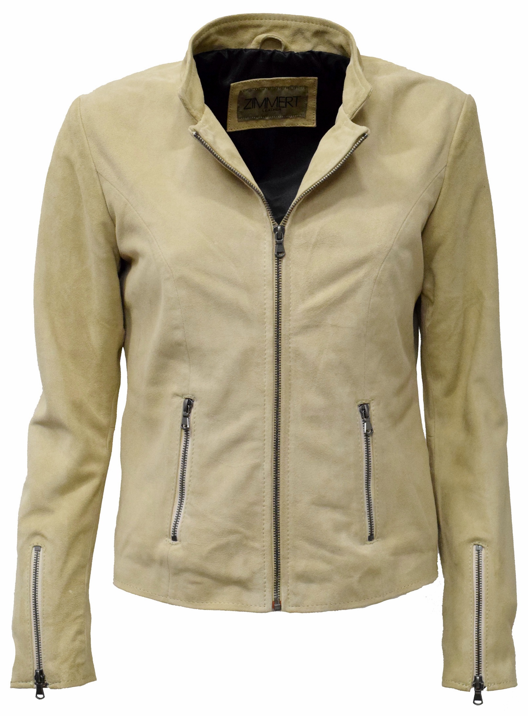 Damen Lederjacke Debby in Ziegenvelour Cremebeige