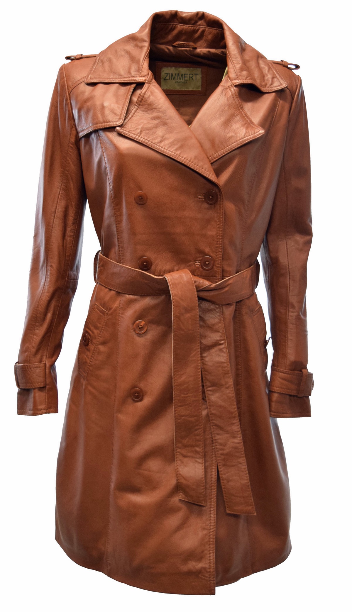 Damen Trenchcoat Ledermantel Tilly in washed Cognac Braun