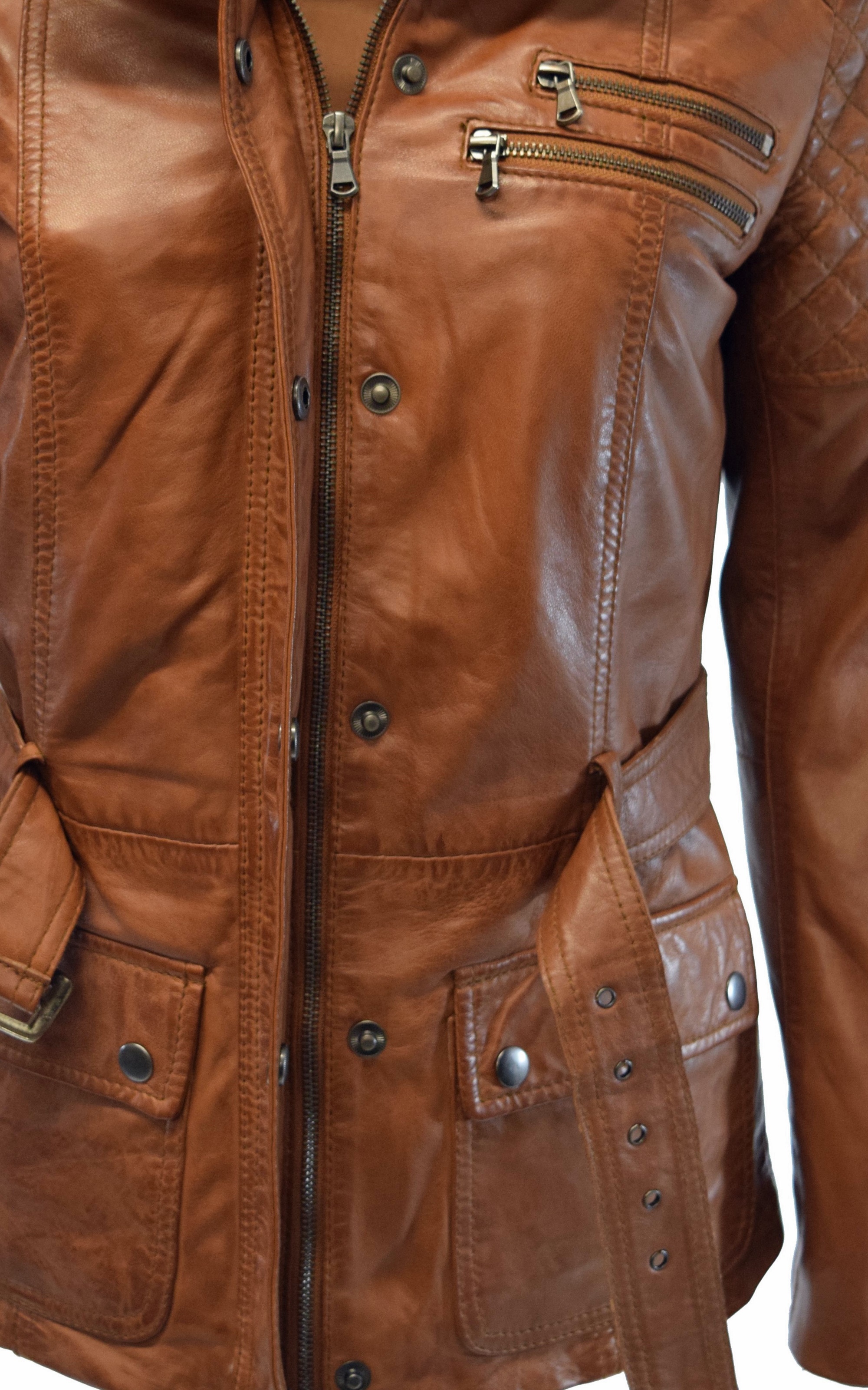 Damen Lederjacke Gyda in washed Cognac Braun