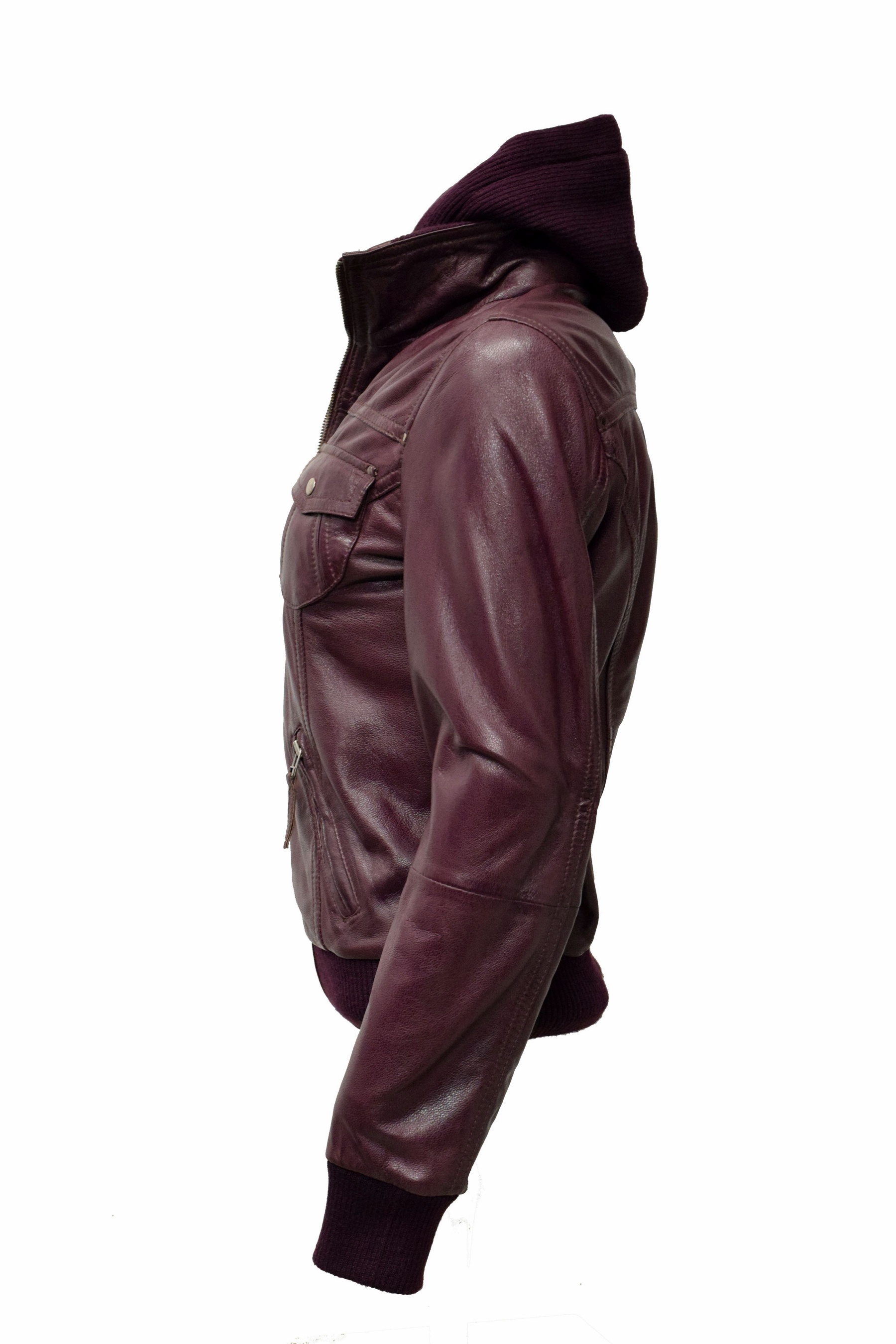 Damen Lederjacke "FIBI" mit Kapuze in washed Burgund