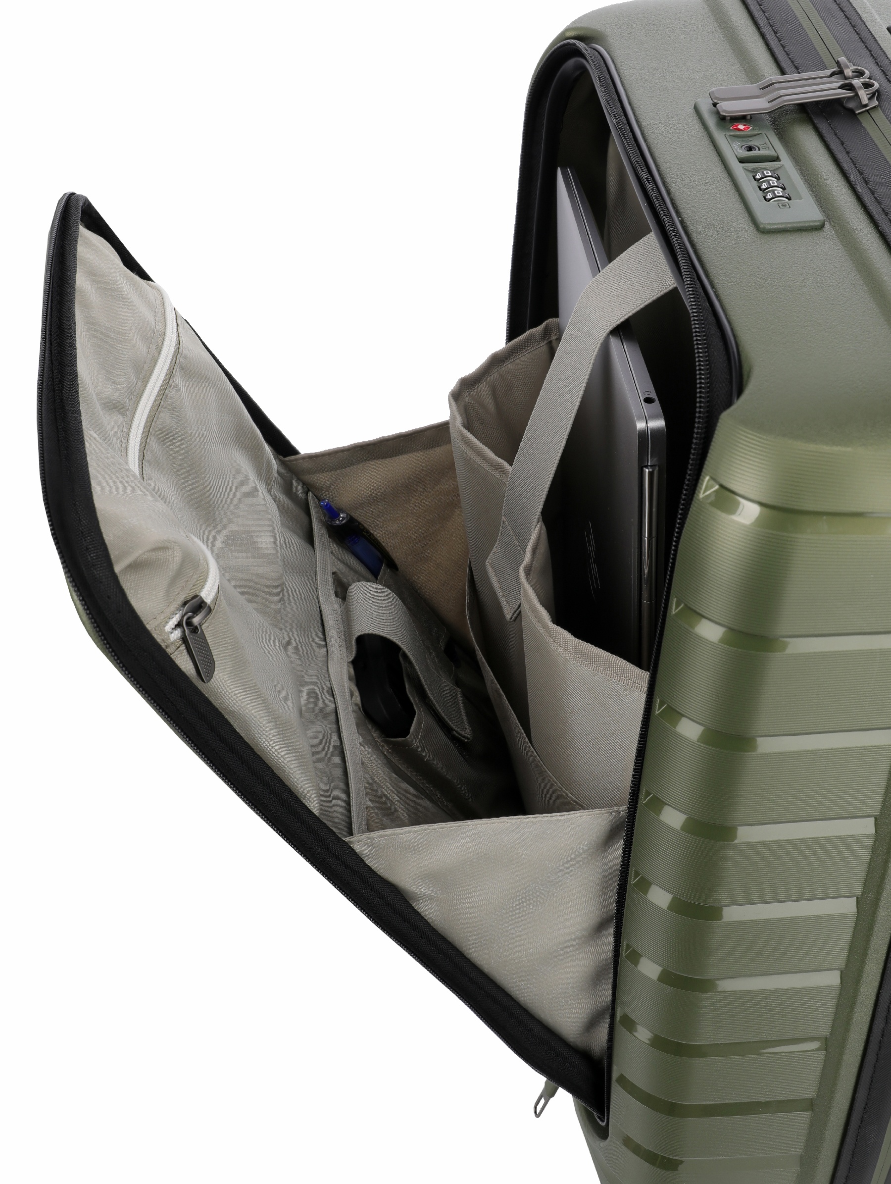 Travelite Koffer Air Base Vortasche 4 Rollen Trolley 55 cm S+ Olive