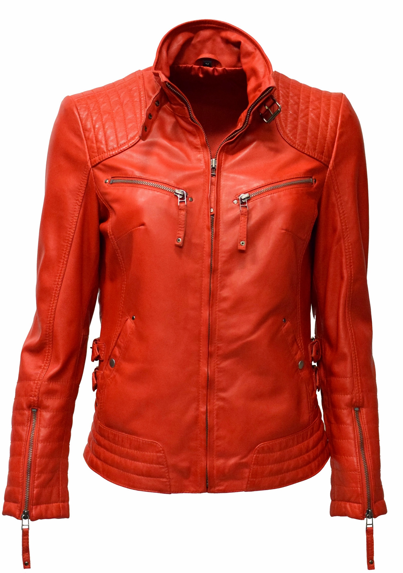 Damen Lederjacke Fily gesteppt washed Rot