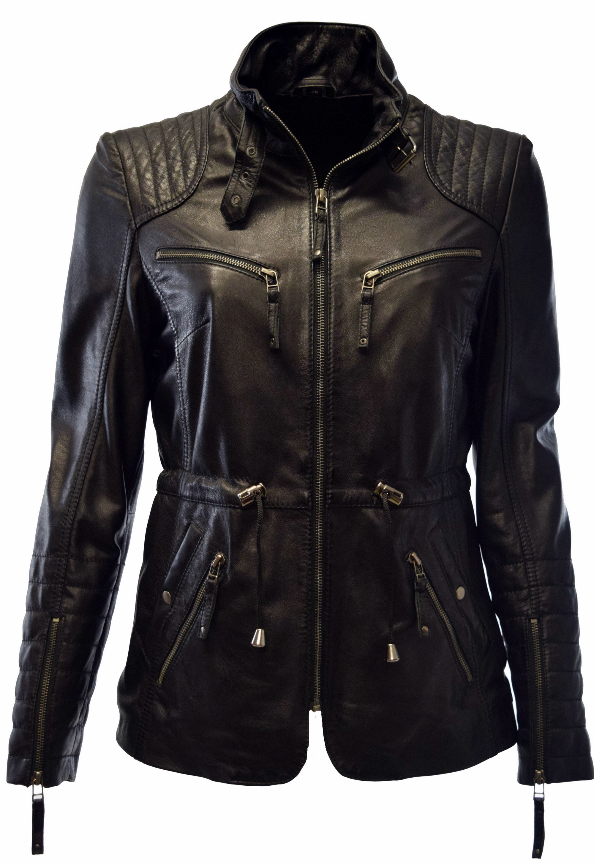 Damen Lederjacke Klara gesteppt washed Schwarz