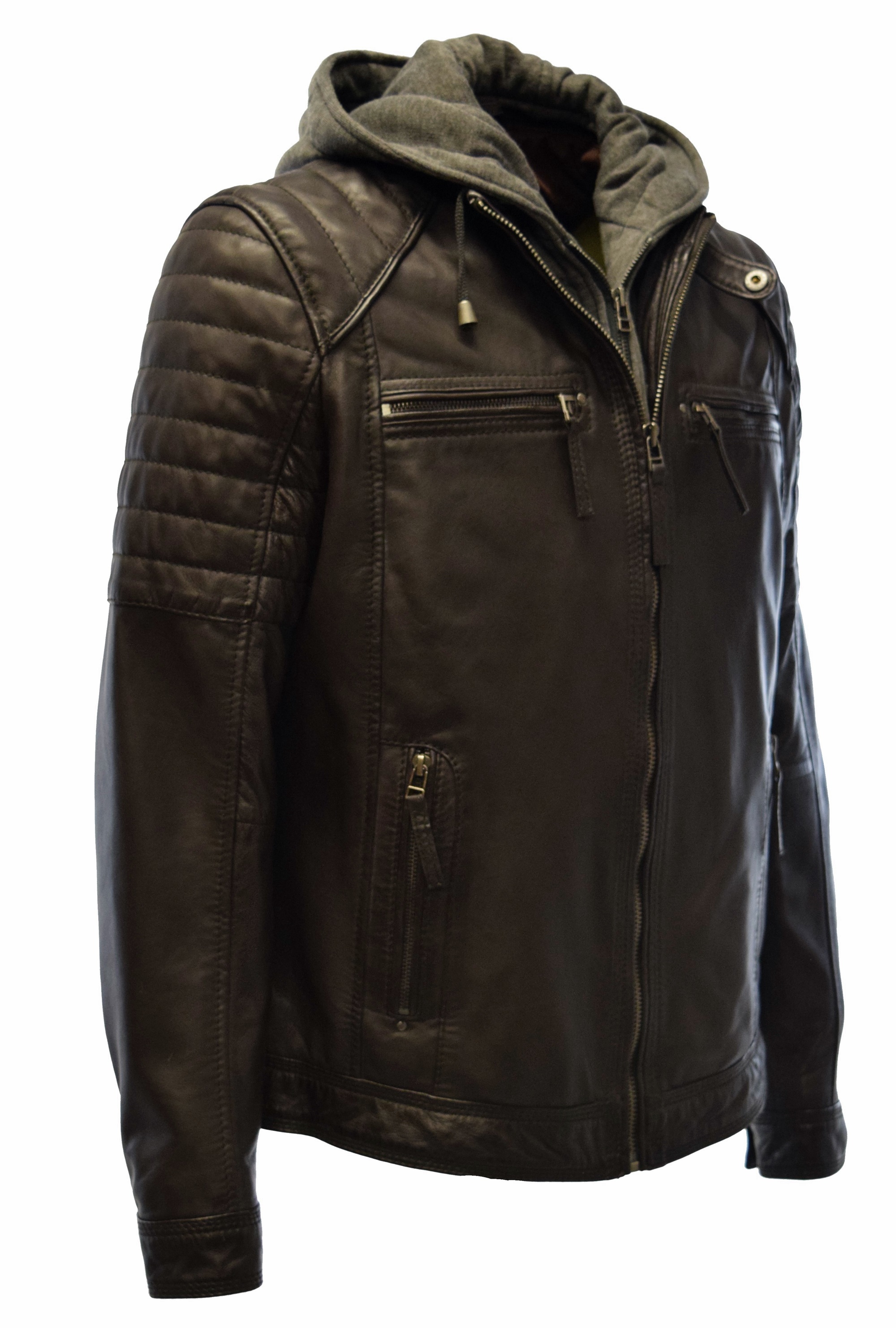 Herren Lederjacke Carlo gesteppt in washed Dunkelbraun