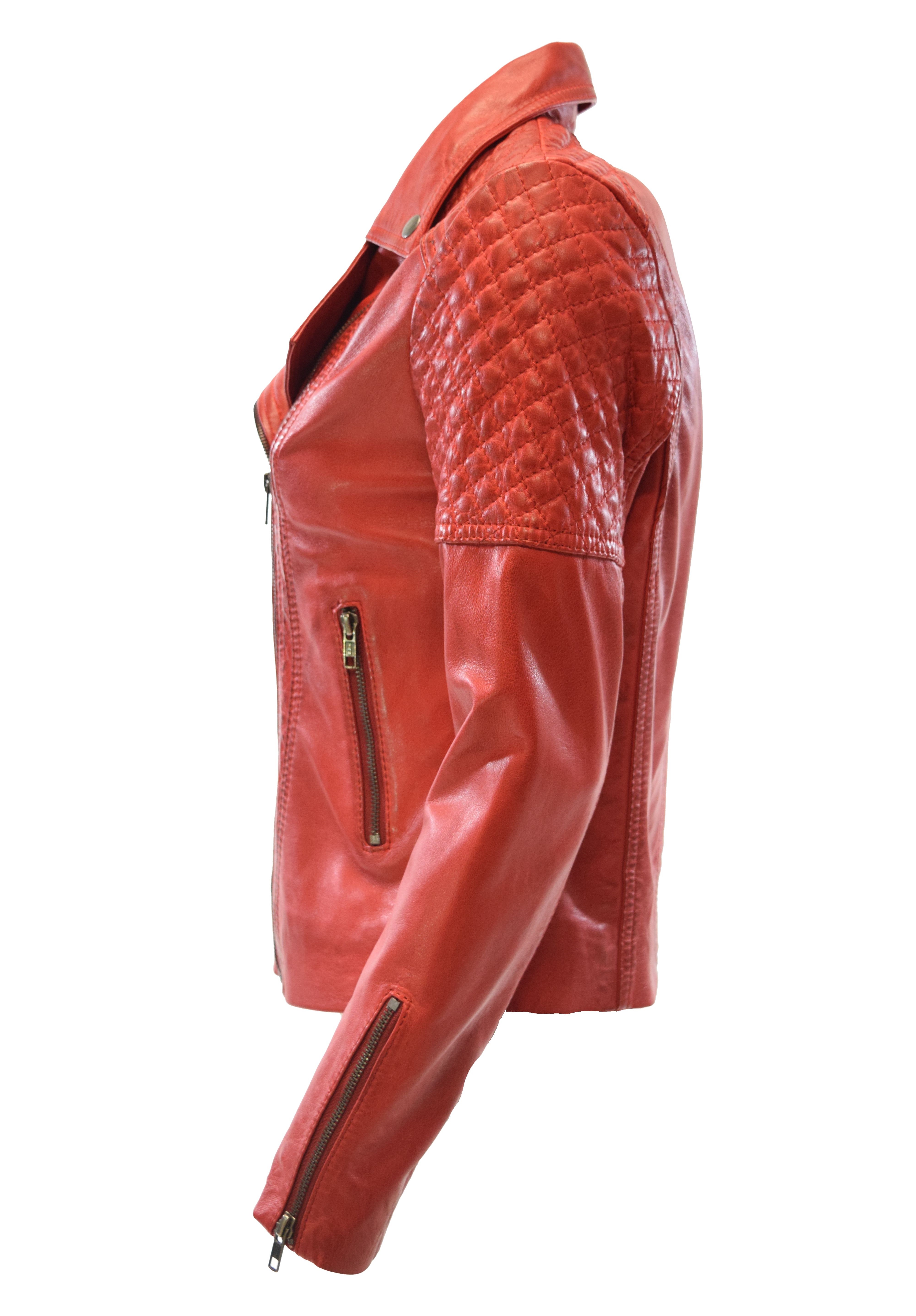 Damen Lederjacke Mona im Biker Stil in Rot