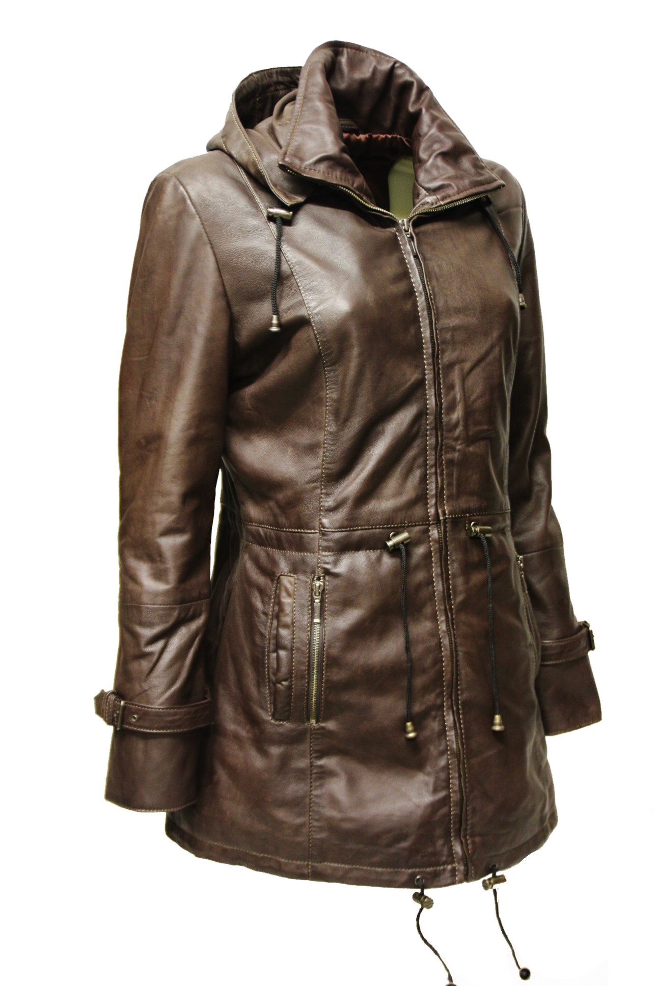 Damen Lederparka "Delphine" washed Dunkelbraun