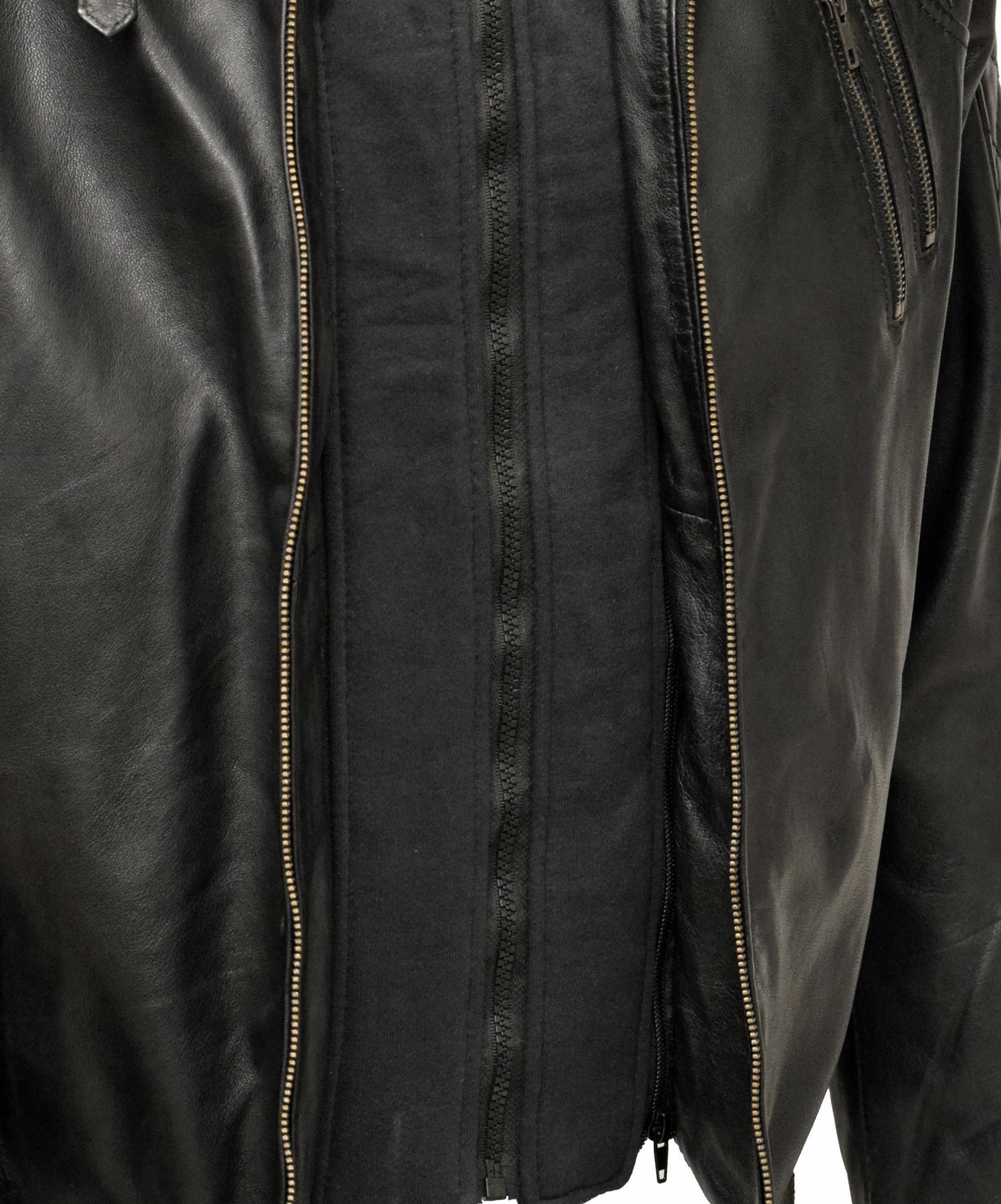 Herren Lederjacke Bastian gesteppt in washed Schwarz mit Kapuze